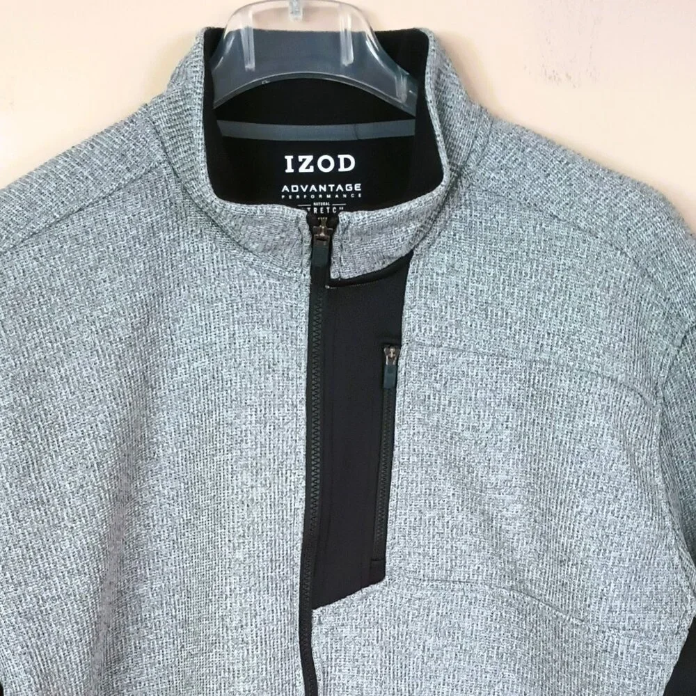 IZOD Advantage Performance Zip Up Jacket XXL Gray Knit Black Trim Side Pockets